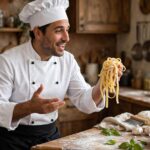 What Does Al Dente Mean? (And How to Nail It Every Time) Italian chef holding fresh pasta explaining al dente texture