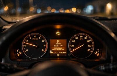 Illuminated check engine light on a dashboard, the subject of what does the check engine light mean