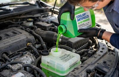 Adding coolant to the reservoir, illustrating what does coolant do in a car