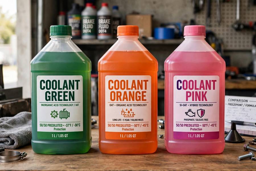 Different coolant types explained in the guide on what does coolant do in a car