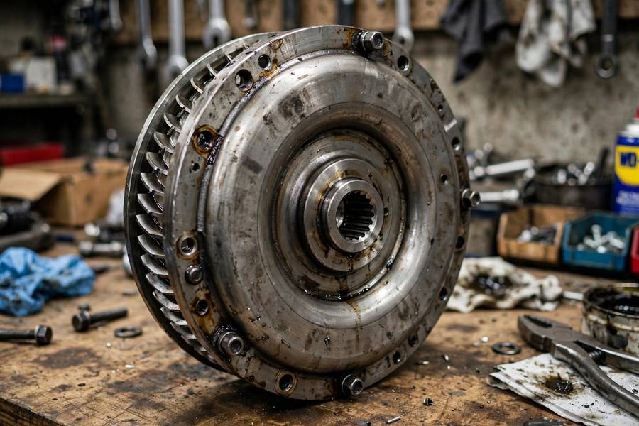 A torque converter, one of the parts that depends on what transmission fluid does