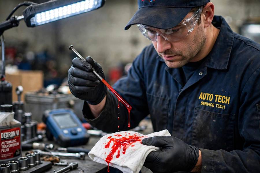 Healthy red transmission fluid on a dipstick after understanding what transmission fluid does