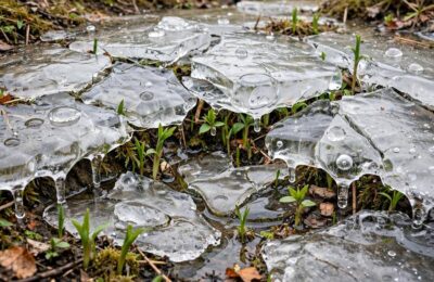 Melting ice revealing new growth symbolizing what ended the AI winter