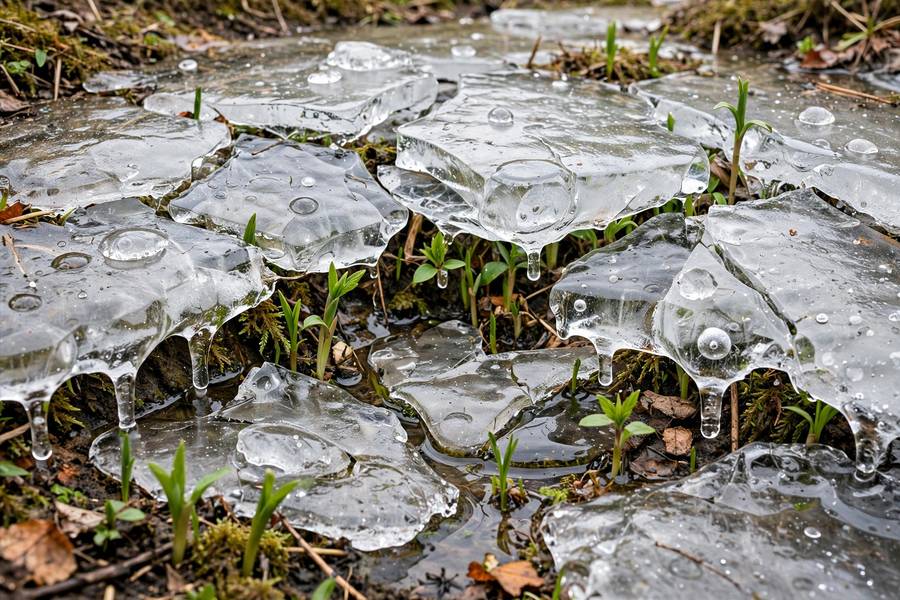 Melting ice revealing new growth symbolizing what ended the AI winter