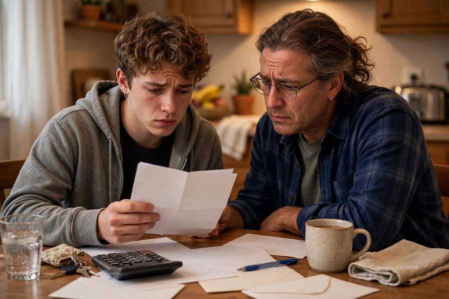 Student reading a financial aid letter at home