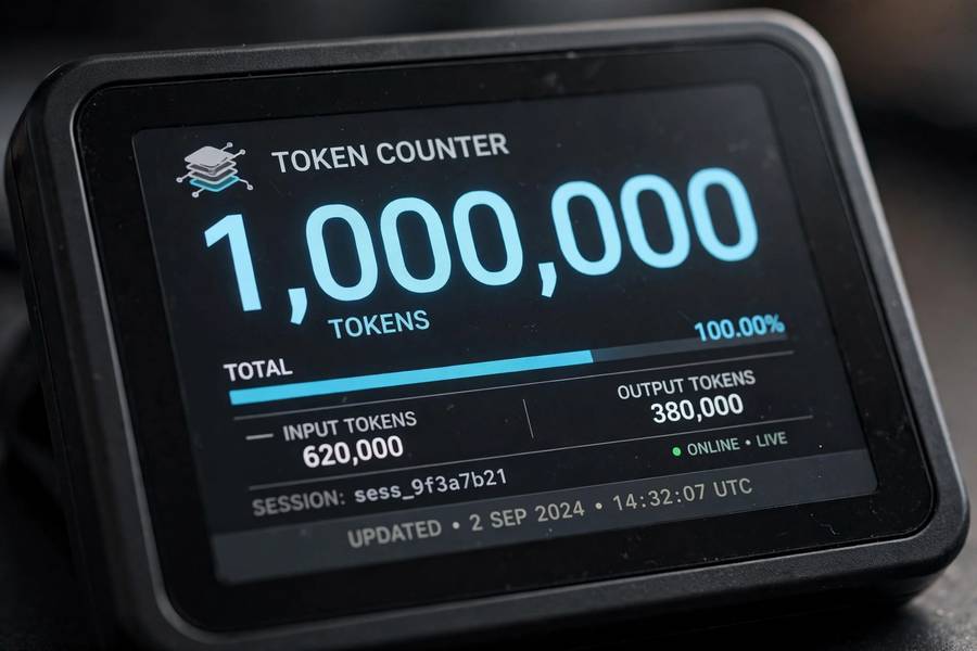 A close-up of a dashboard counter showing one million tokens