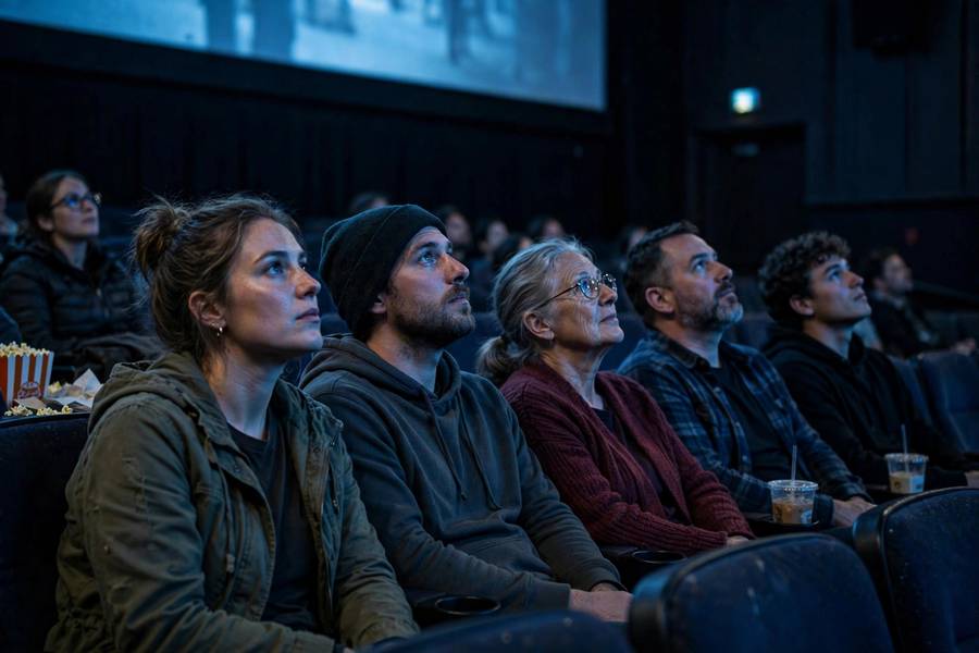 Audience watching a biographical drama demonstrating what is a biopic appeal