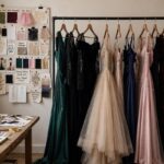 What Is a Celebrity Stylist? The Job Explained A stylist arranging designer outfits on a clothing rack in a fitting room before a red carpet event