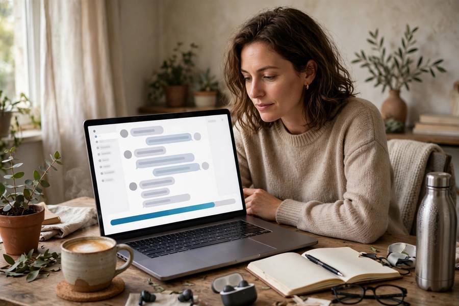 A laptop showing an AI chat with a memory usage indicator