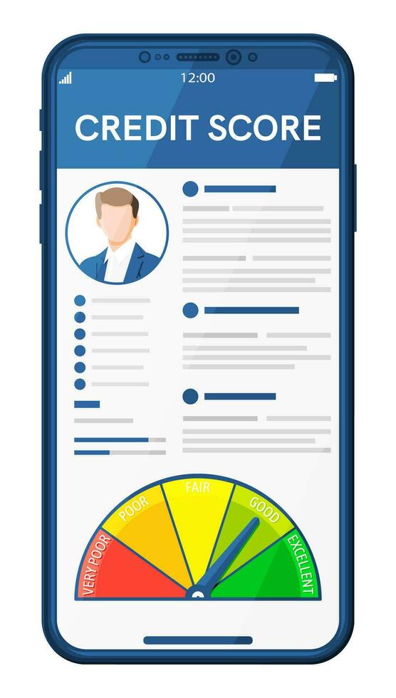 A credit score gauge shown on a smartphone screen