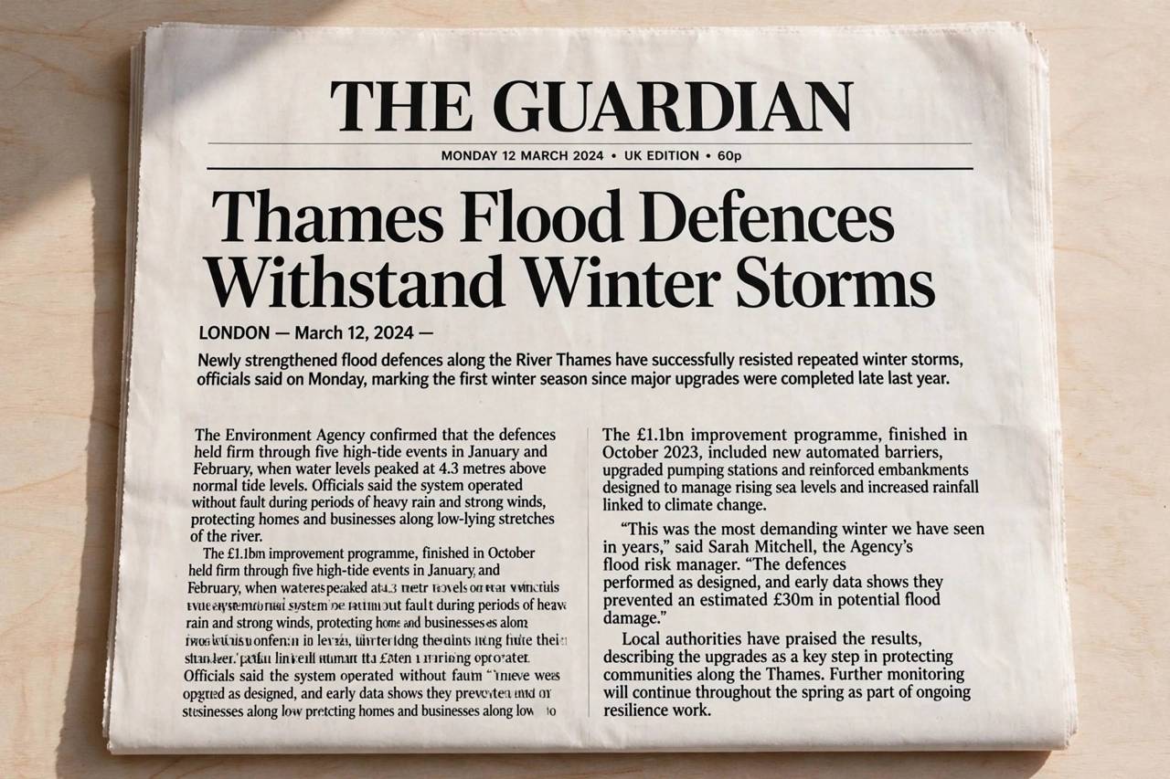 Close-up of a newspaper article showing the dateline at the start of a story