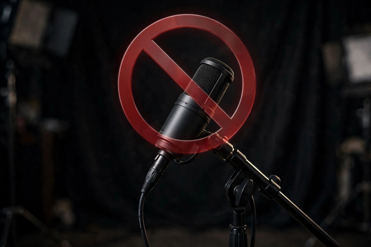 Microphone with a red prohibition symbol concept