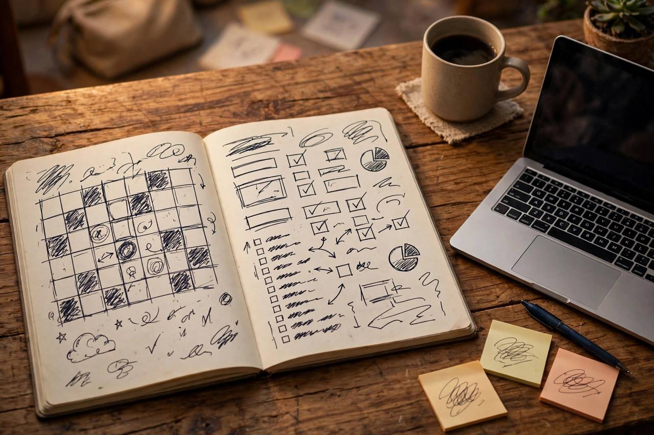 Open notebook showing a handwritten gap year budget plan beside a laptop