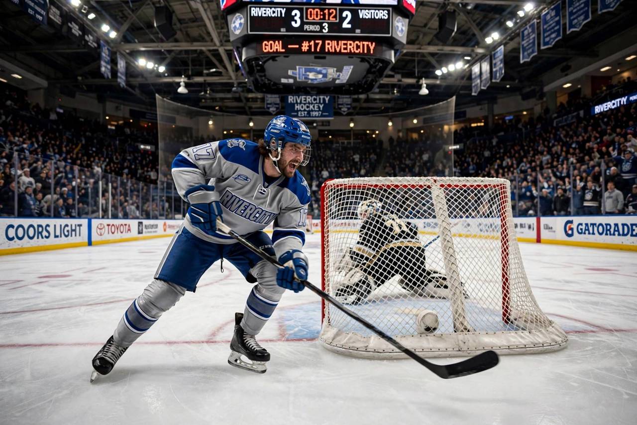 Ice hockey player scoring a goal during a game