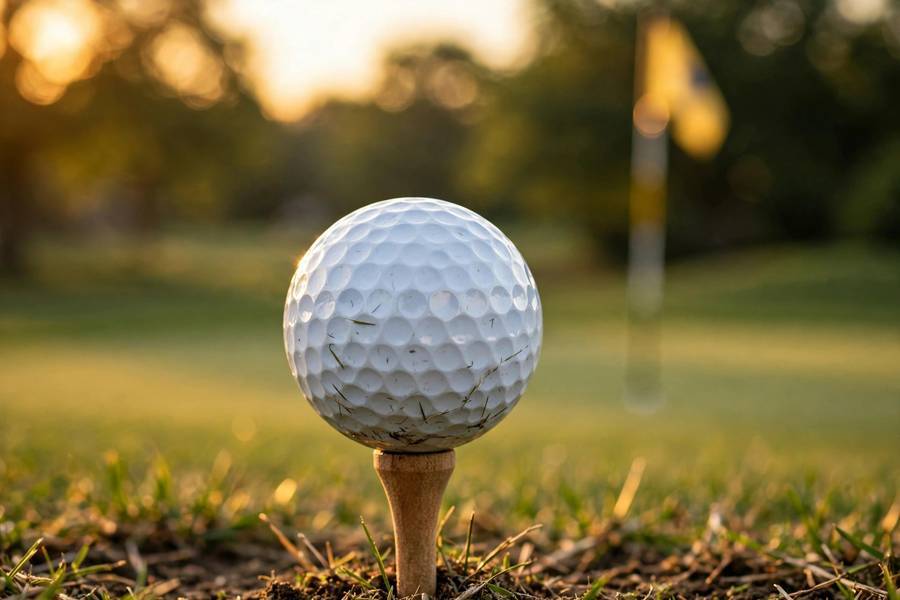 Golf ball on a tee before a hole in one attempt