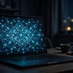 Abstract neural-network pattern glowing on a dark laptop screen — a visual of what a large language model looks like