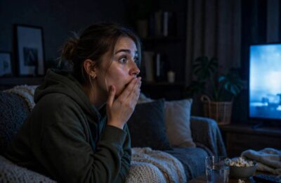 Viewer shocked by a plot twist while watching a film