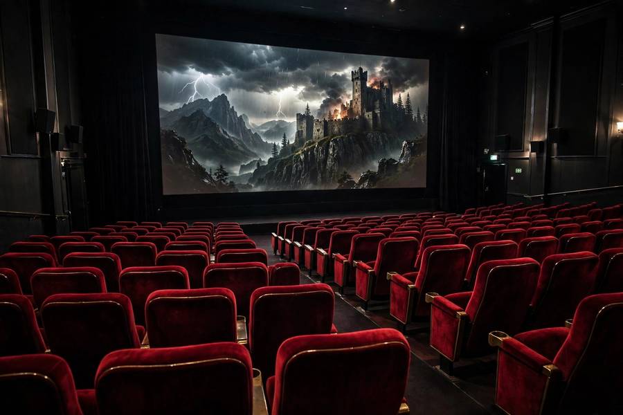 Plot twist moment on the big screen in a cinema