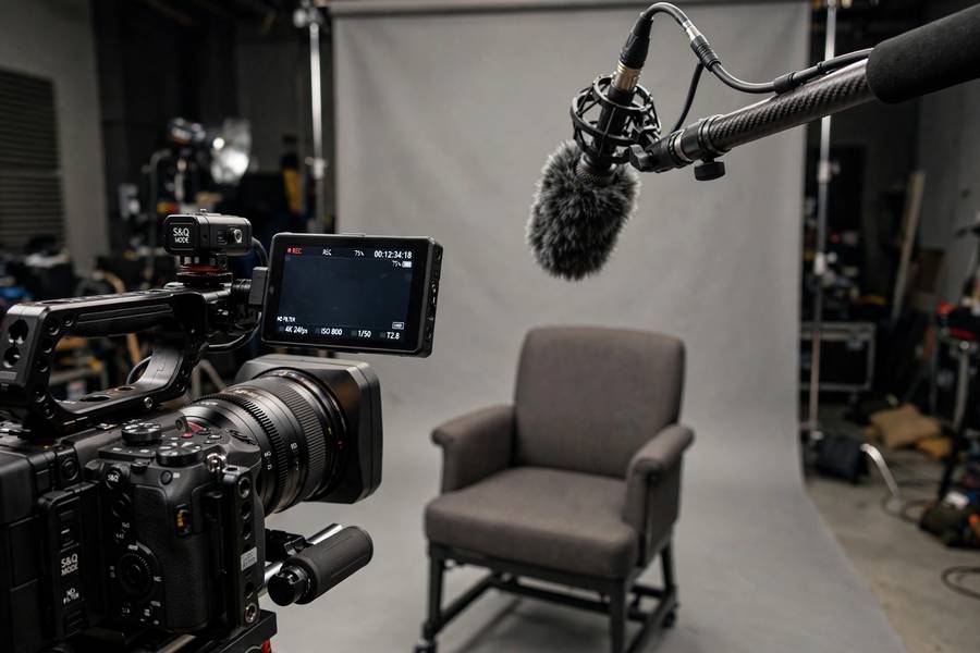 Camera crew setup for press junket interviews