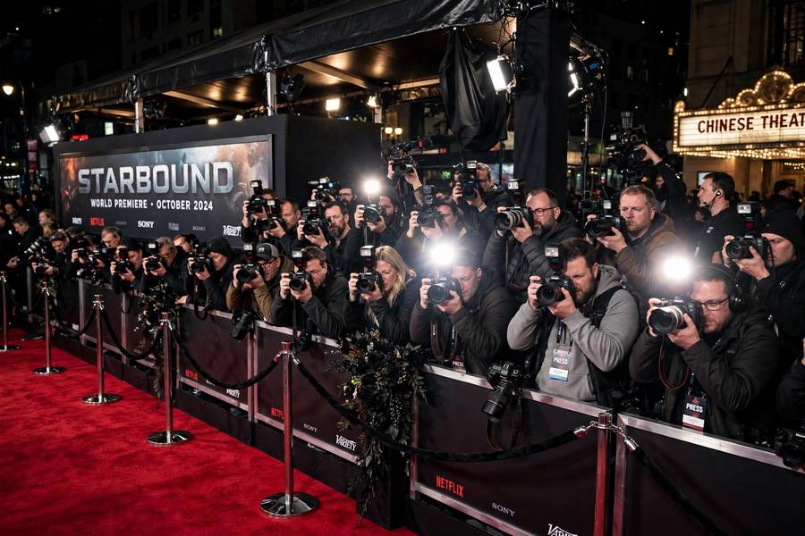 Press line at a movie premiere, the public face of the press junket machine