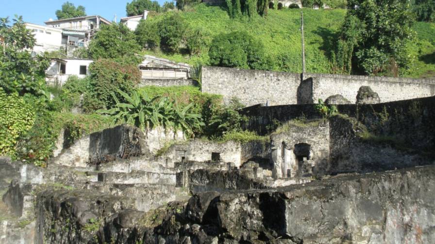 The ruins of the prison at Saint-Pierre, Martinique, destroyed by Mount Pelee's pyroclastic flow in 1902