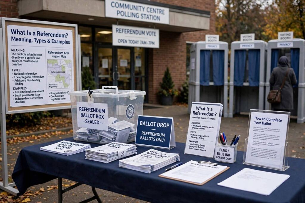 Voters casting ballots at a polling station during a referendum vote