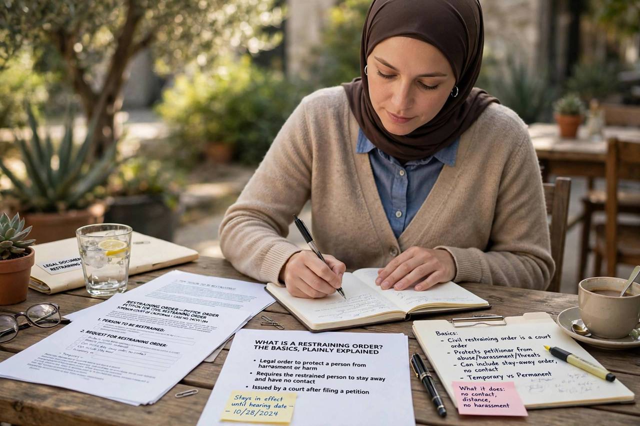 Person writing notes while reviewing paperwork at a table