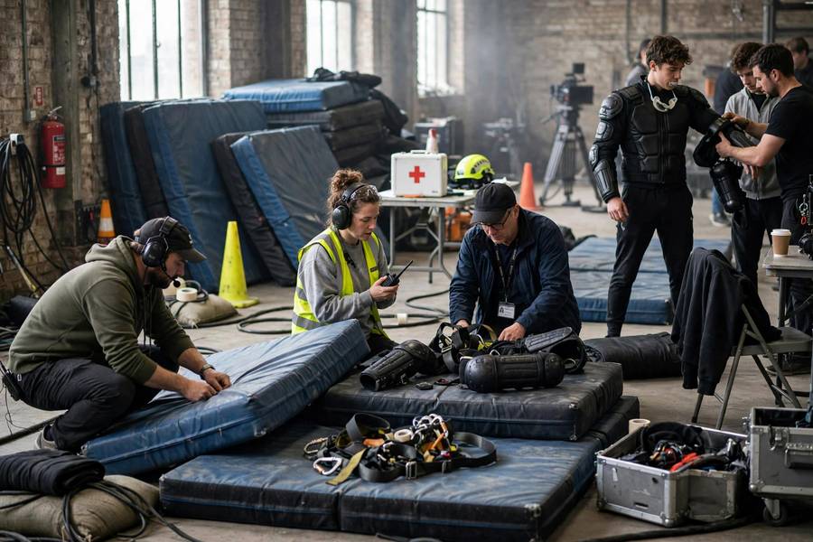 Safety equipment on set showing the preparation behind what is a stunt double work