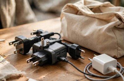 A universal travel adapter with multiple plug types, illustrating what is a travel adapter