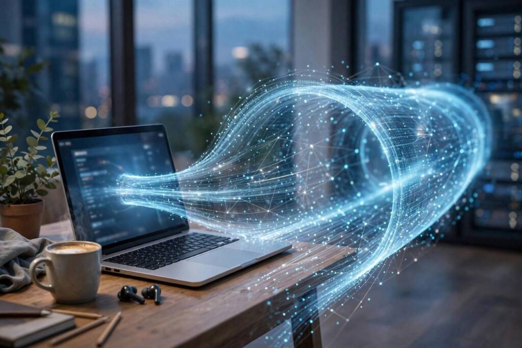 Illustration of VPN tunnel encrypting internet connection