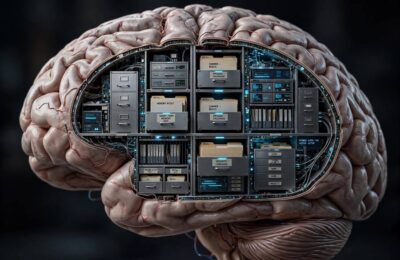 AI agent memory visualized as digital filing system in brain