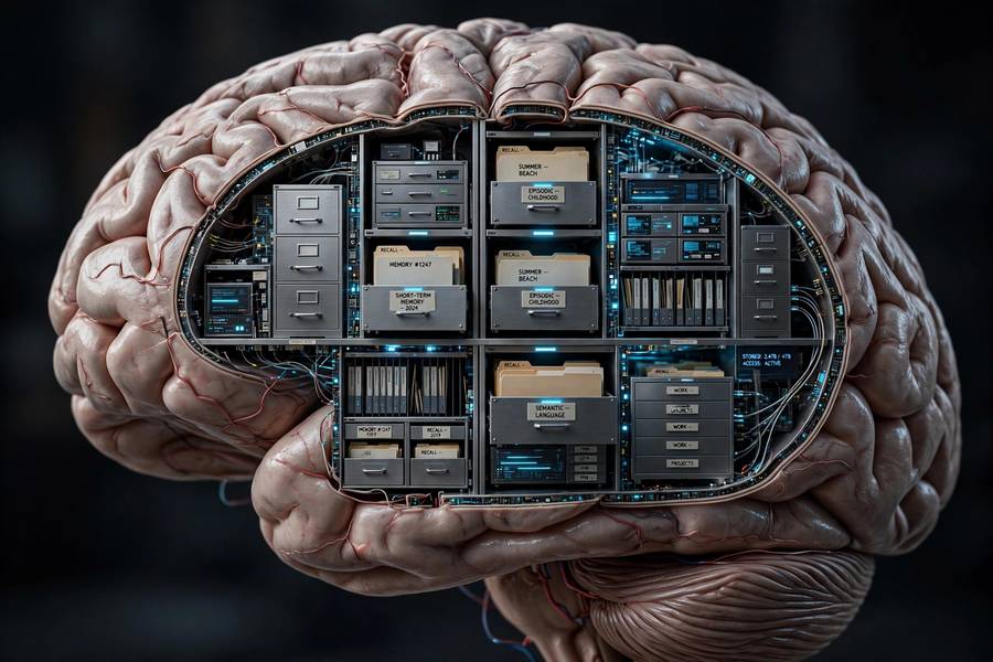 AI agent memory visualized as digital filing system in brain