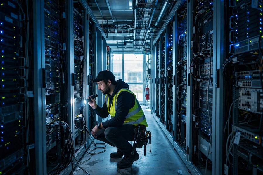 A data center representing the systems AI governance oversees