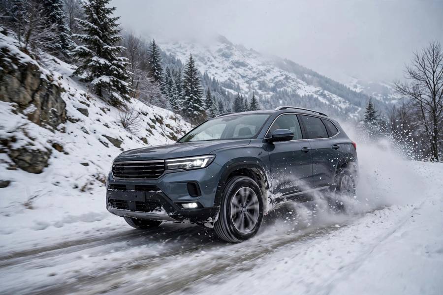 AWD SUV on a snowy road, the classic scenario for what is all wheel drive good for
