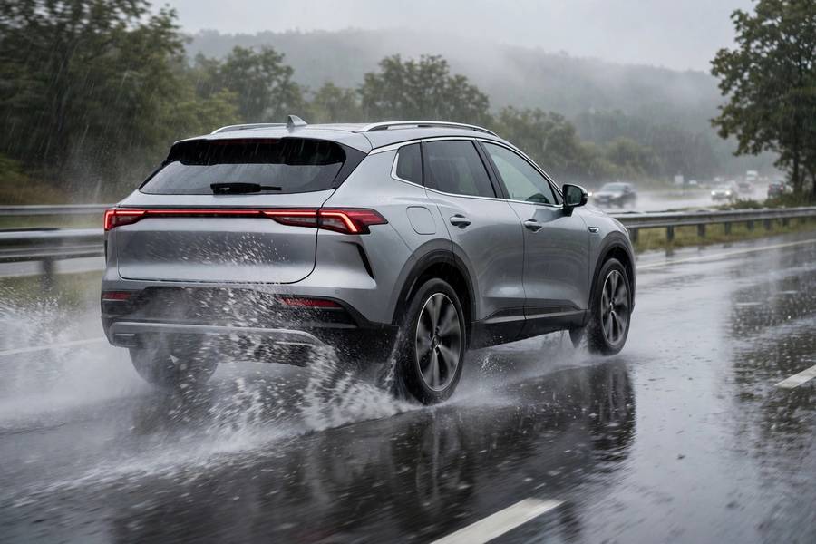 Crossover in heavy rain, a real-world lesson in what is all wheel drive good for