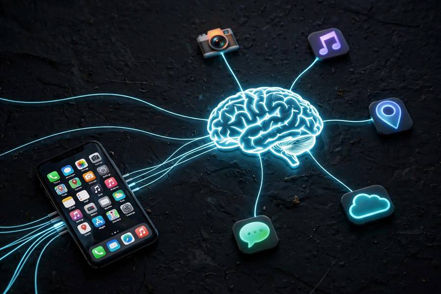 A smartphone showing how an AI agent connects apps and tools together