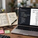 What Is an AI Model? A Plain-English Explanation A developer's desk with a neural network diagram on the laptop screen