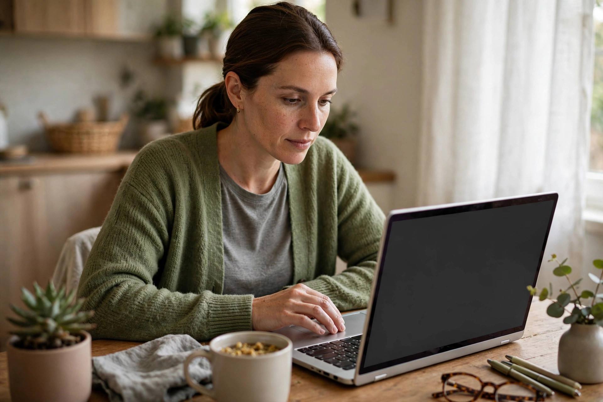 Person applying for travel authorization on a laptop at home