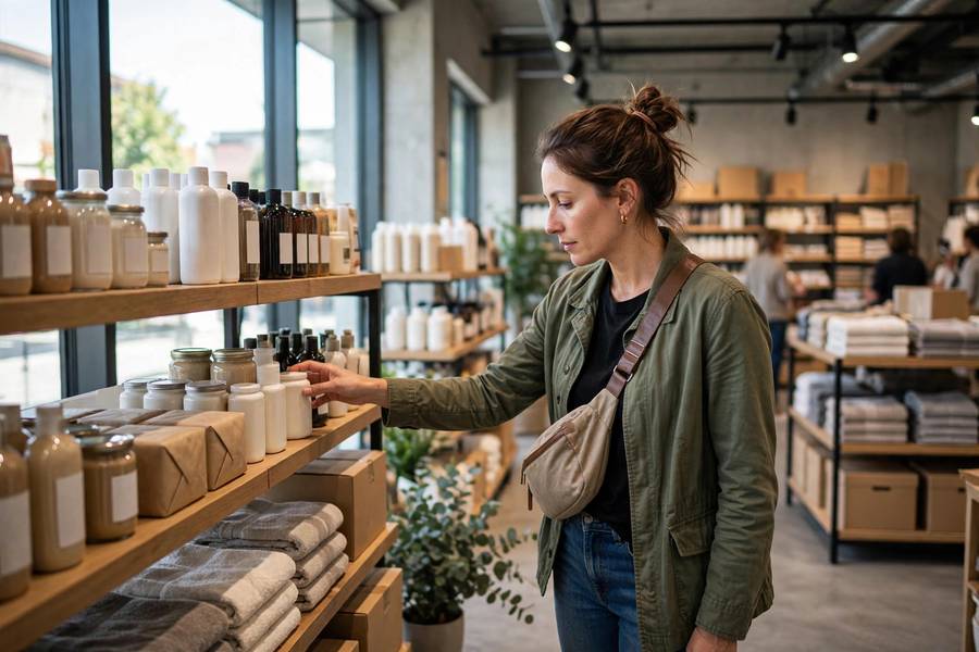 Consumer shopping in a retail store served by B2B2C distribution