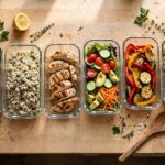 What Is Batch Cooking? A Simple Guide to Cooking Once, Eating All Week Glass containers of batch-cooked food lined up on a kitchen counter