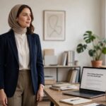 What Is Business Casual Dress Code? A Real-World Guide Woman in modest business casual attire with blazer and full-length trousers at office