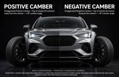 Positive vs negative camber angle comparison on car wheels