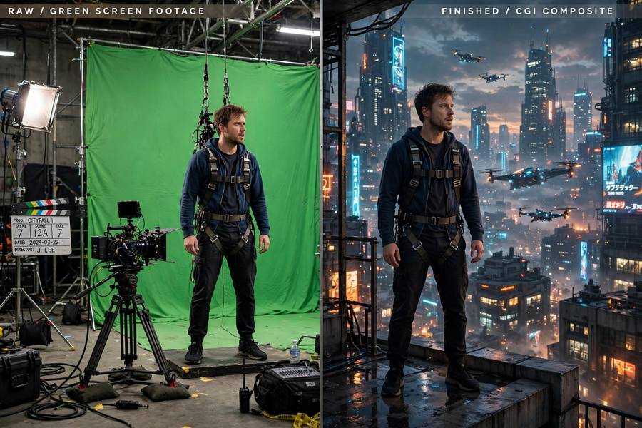 Before and after comparison of CGI in movies