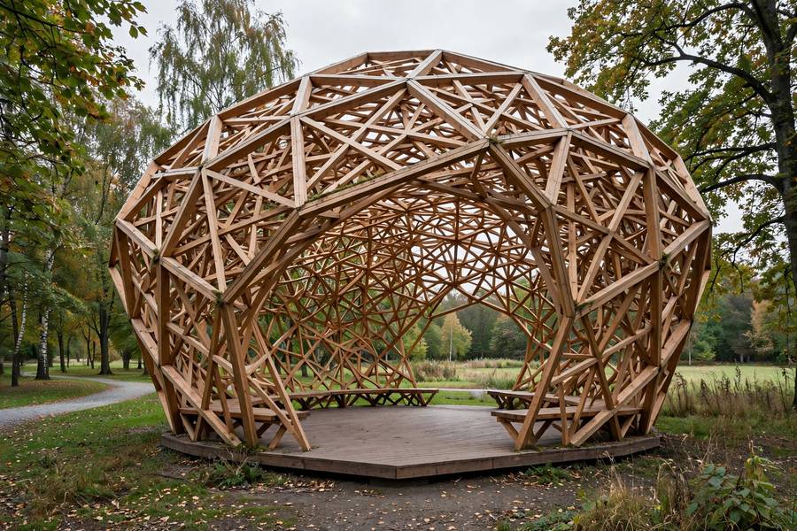 A pavilion built from a computationally designed lattice, showing what computational design produces in architecture