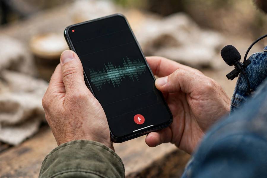 Recording a business podcast on a smartphone for content marketing