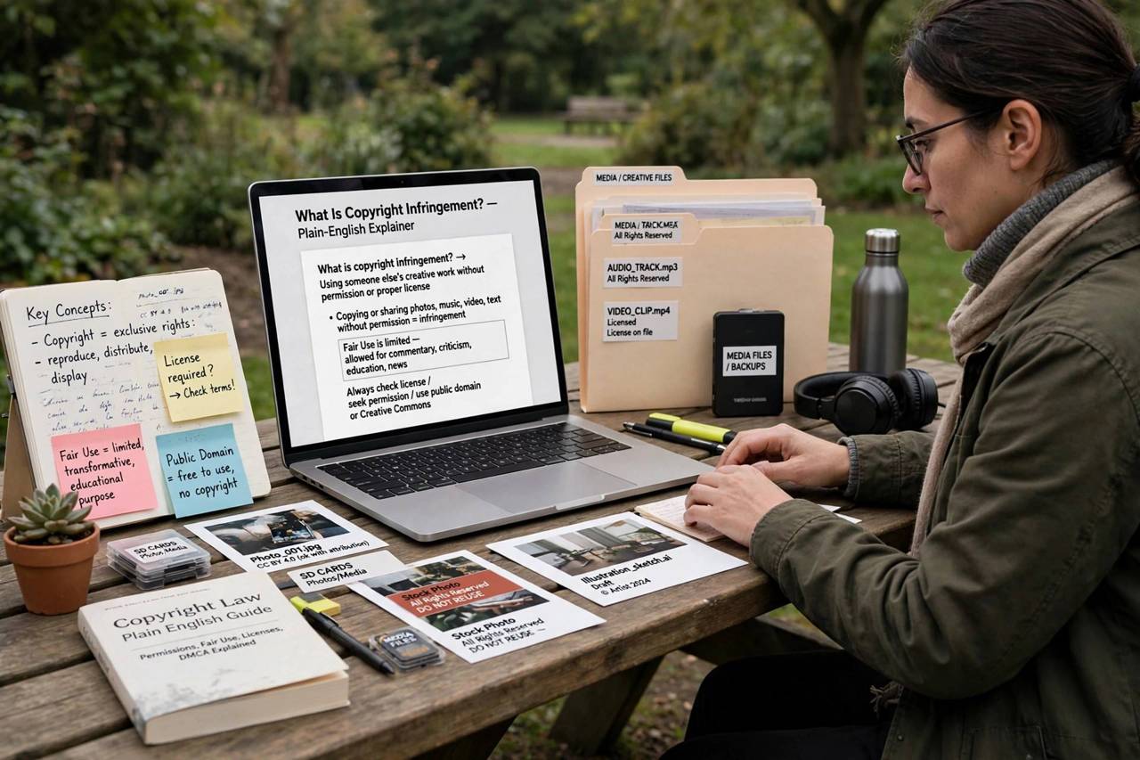 Person working on a laptop with creative content and media files