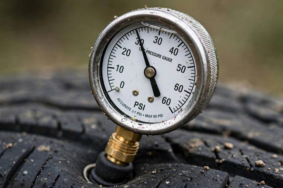 Checking PSI with a tire gauge to verify what is correct tire pressure PSI