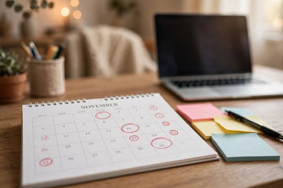 Calendar showing November college application deadlines