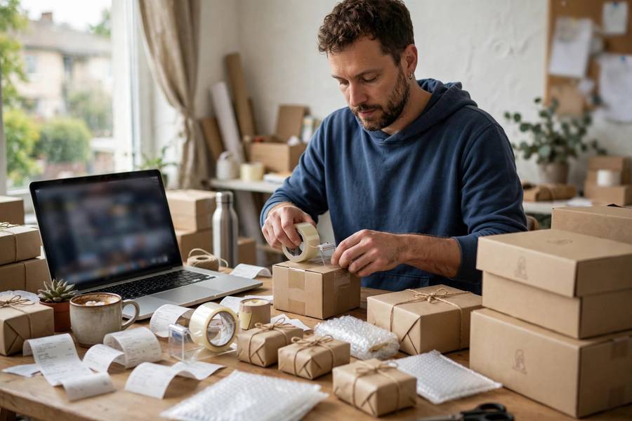 Small seller packing orders showing what is ecommerce for independent businesses