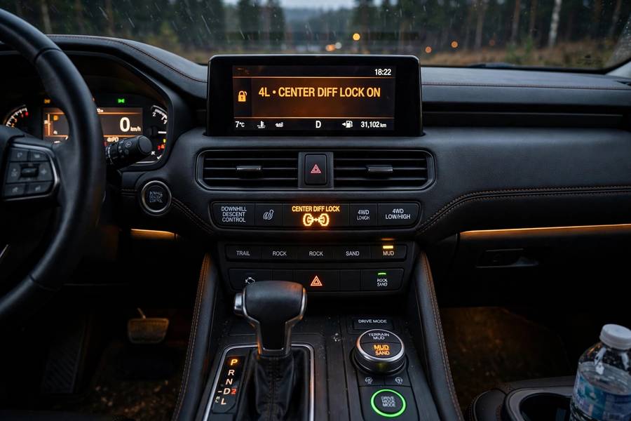 Center differential lock button in a full time 4WD vehicle interior